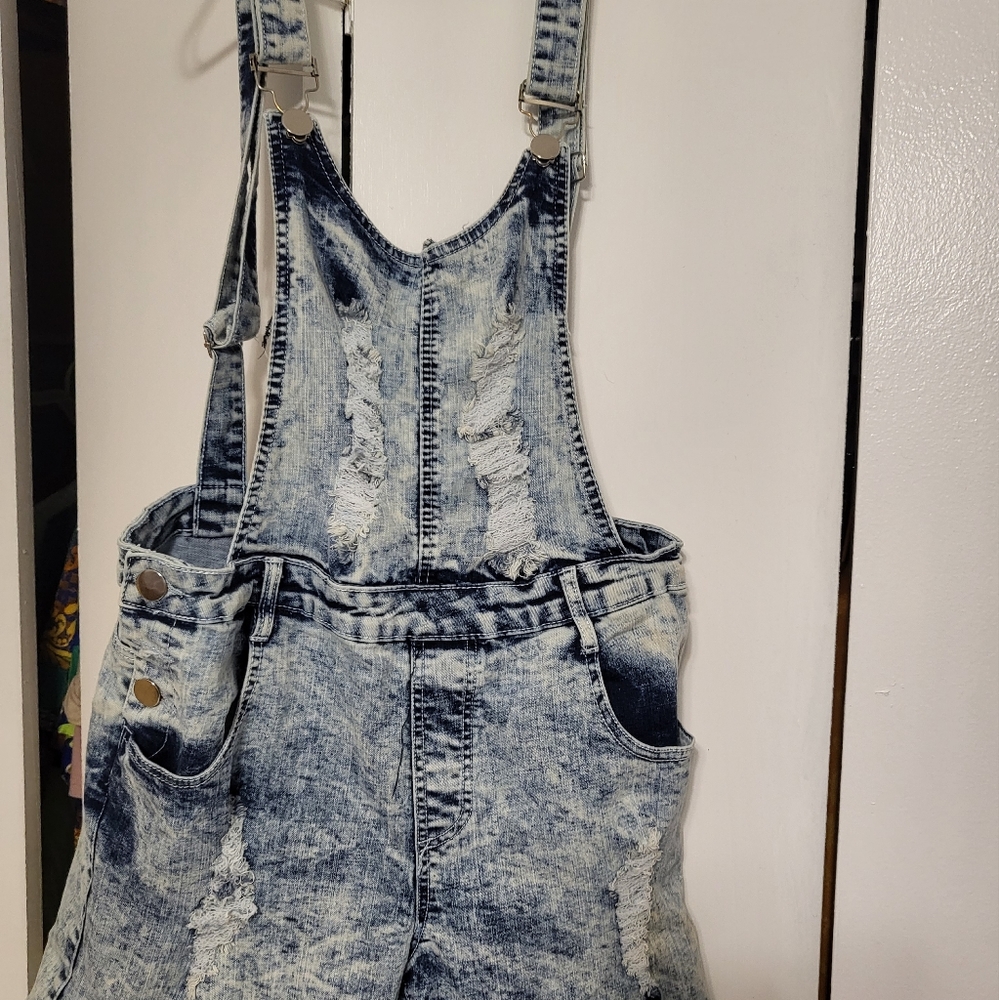 Blue jean shorts overalls